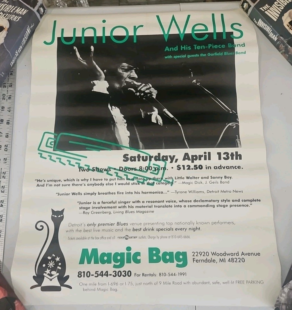 Vintage Blues Junior Wells Poster April 13 1996 Show At Magic Bag  21 3/4 × 17