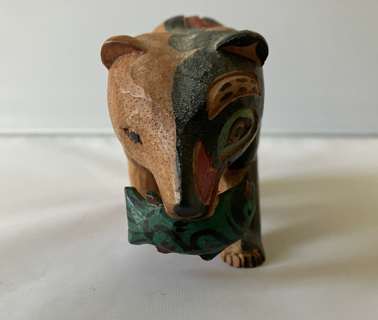 Pacific Northwest Salish Bear with Fish Carving First Nation Tribal Art