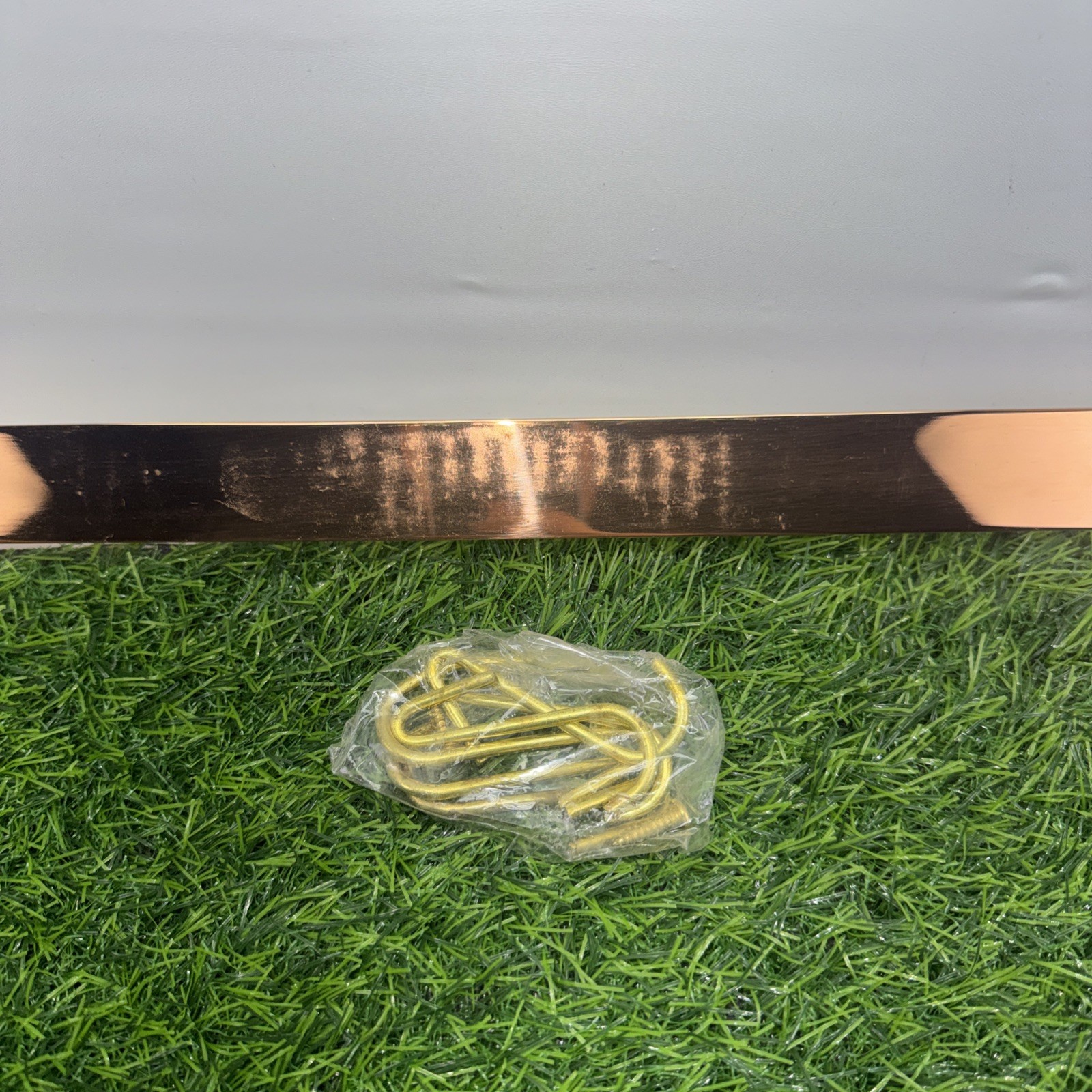 Vintage Solid Copper 24” Utensil Rack Korea Brass Tone Hooks Wall Scuffed NOS