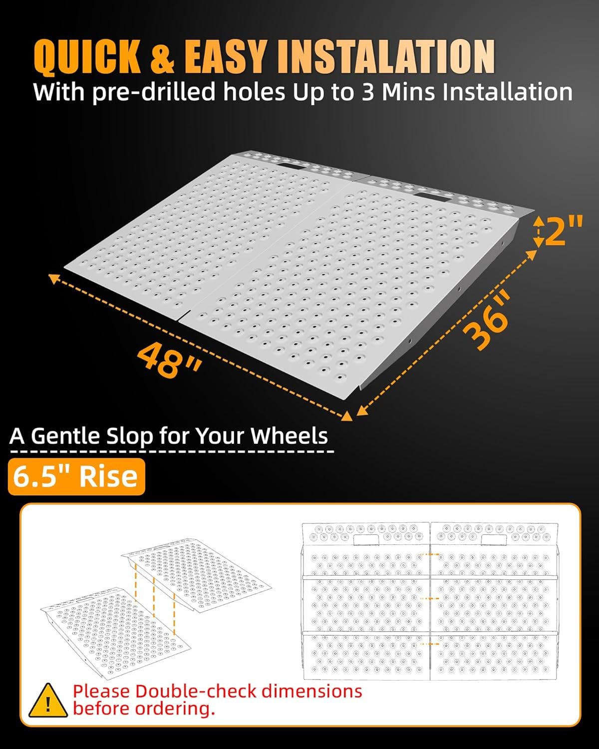 VNN 36" x 48" Shed Ramp 1500LB Capacity Anti-Slip Punch Plate Ramp for ATV (2PC)