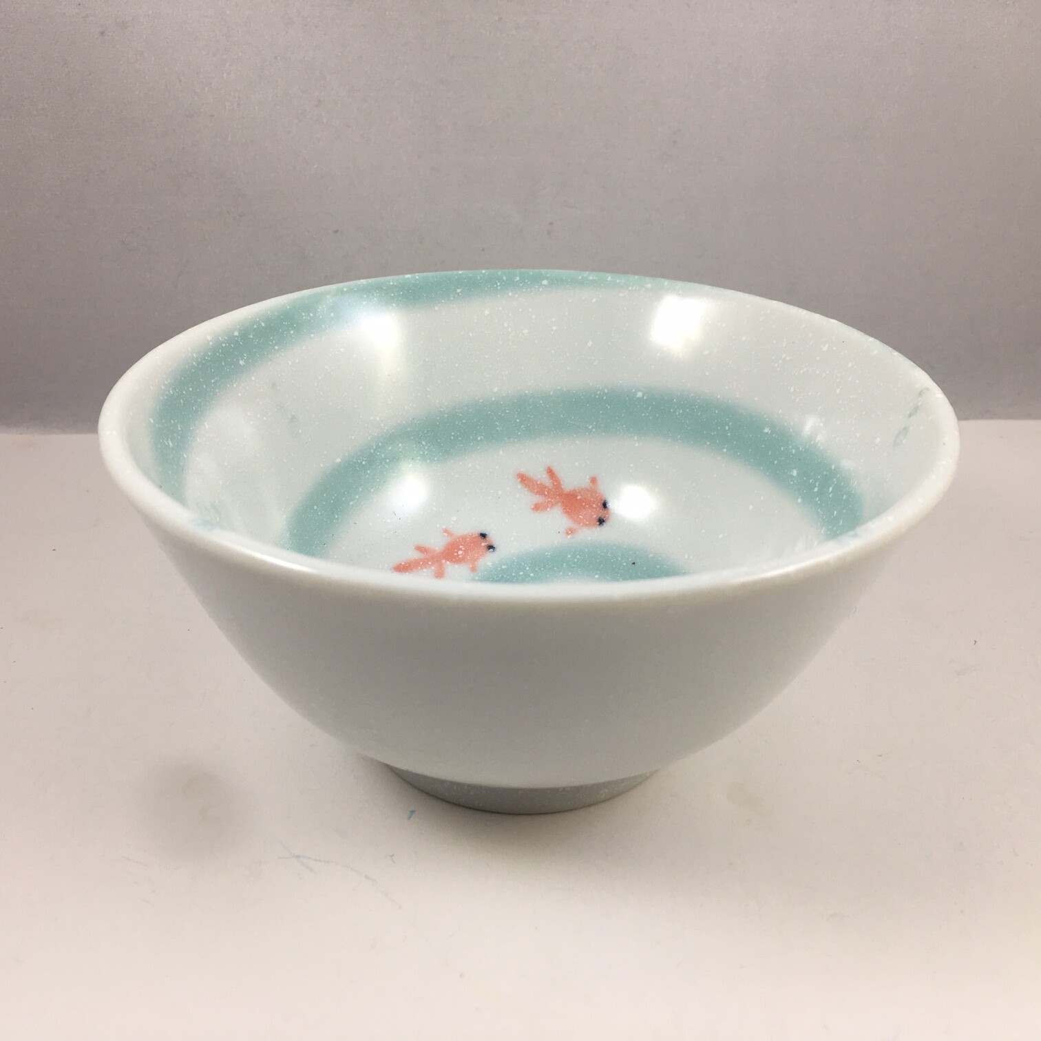 Japanese Rice Soup Bowl 5.25"D Porcelain Kingyo Goldfish Swirls Made in Japan