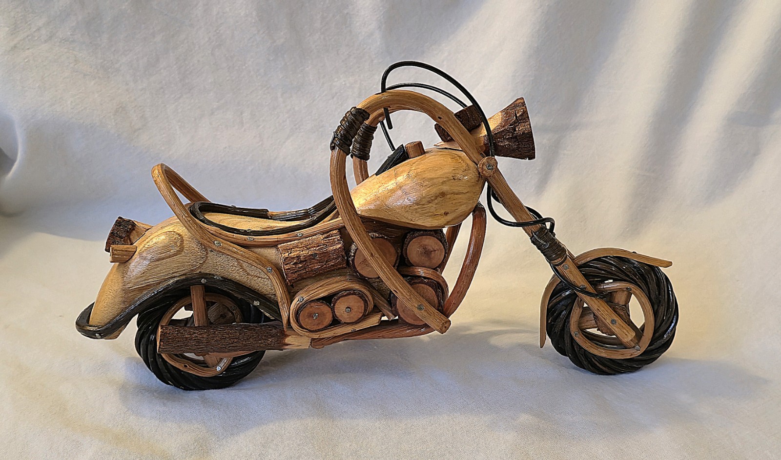 Handmade Twig Folk Art Chopper Motorcycle Sculpture Wood Rustic 12" Harley Style