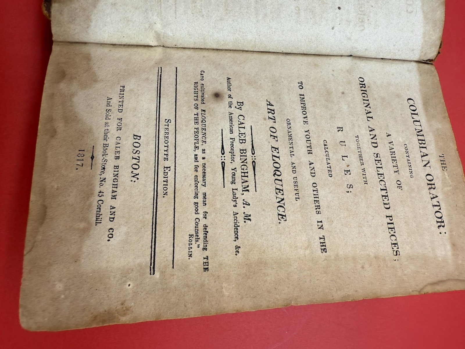 The Columbian Orator By Caleb Bingham, Published In 1817