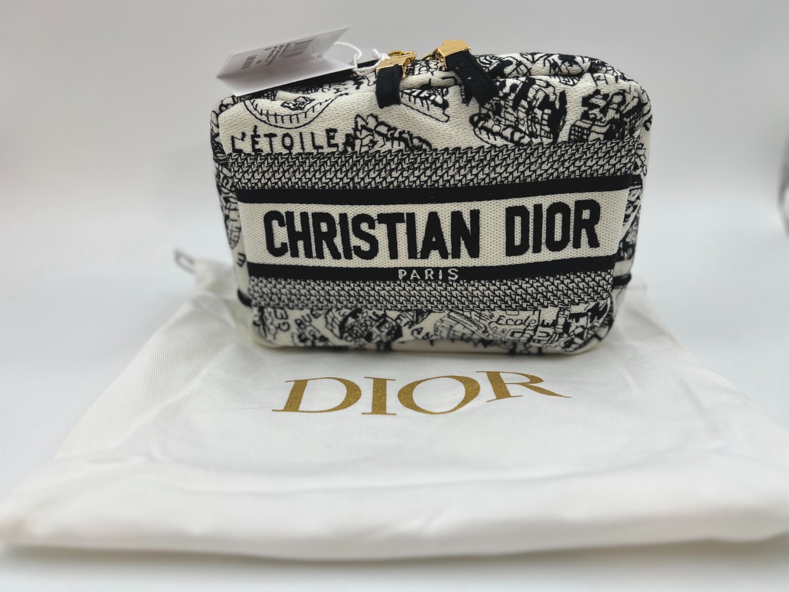 New! Christian Dior Plan De Paris Canvas Embroidered Cosmetic Bag