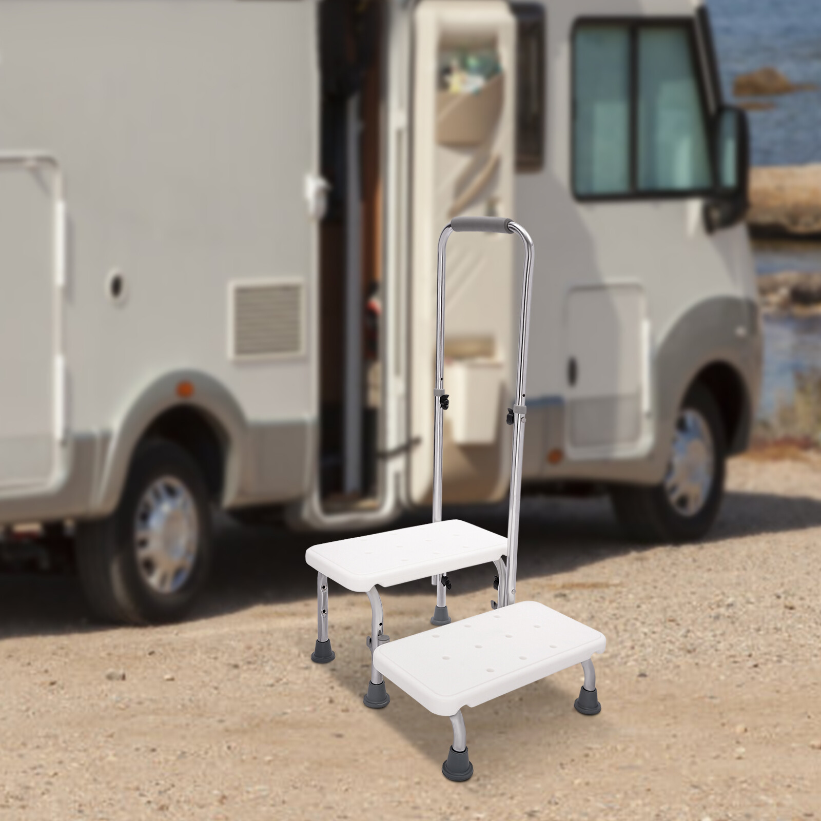 2 Steps Medical Foot Stool With Handle Heavy Duty Adjustable Height Step Stool