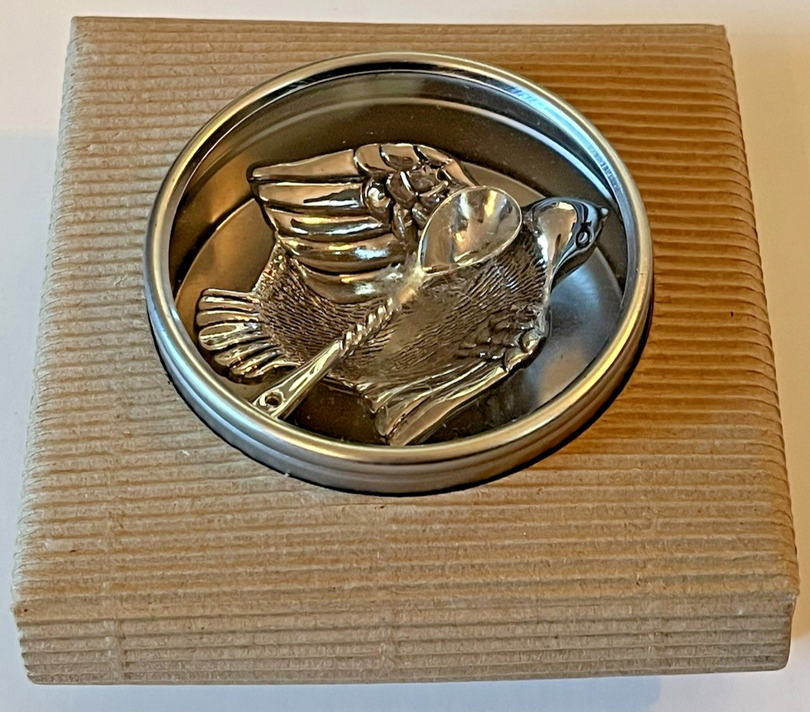 Mud Pie Bird Salt Cellar Silver Metal Bird & Tiny Spoon 2012