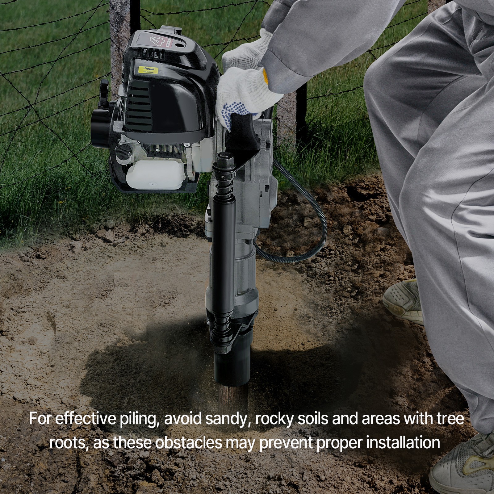 VEVOR 37.77cc Gas Powered T Post Driver 4 Stroke Fence Piling Pounder w/ 2 Head