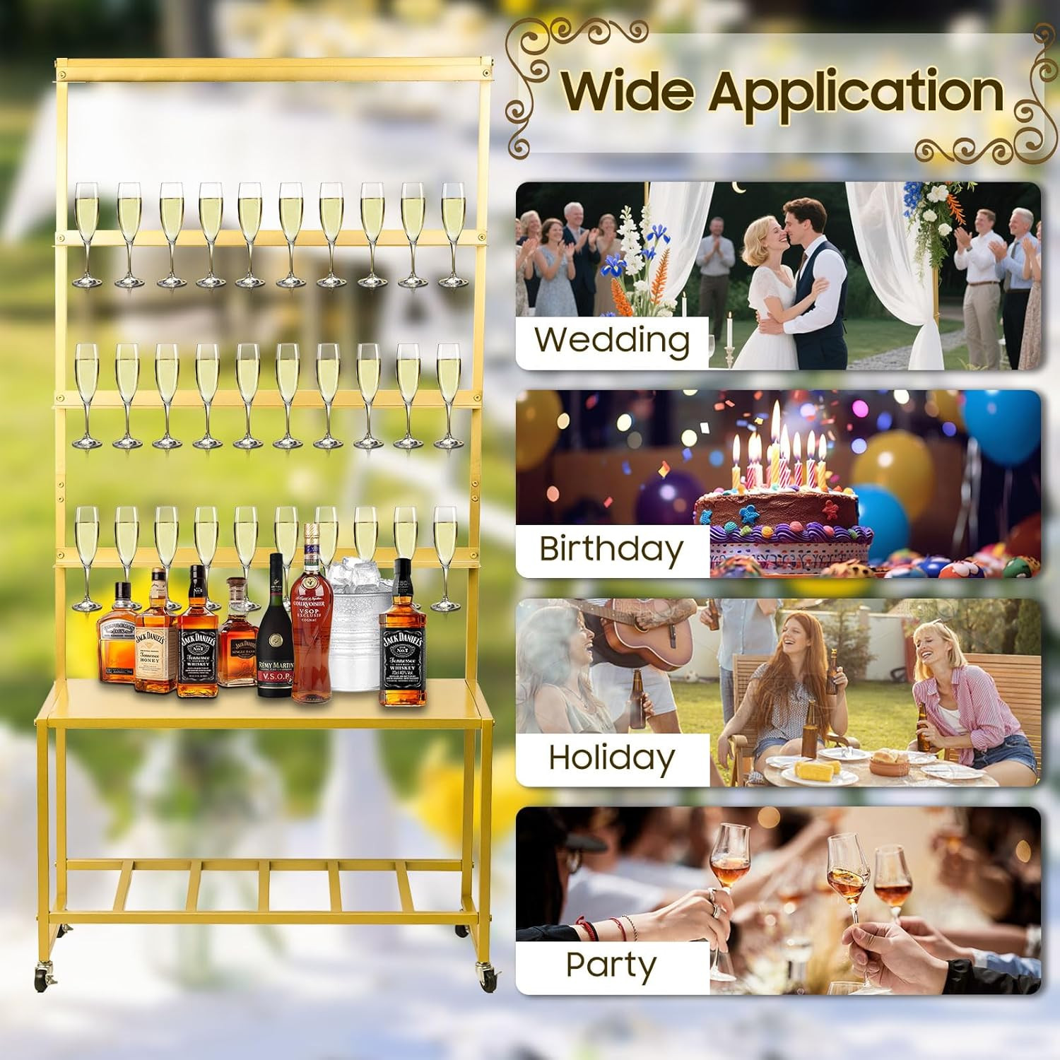 Champagne Wall Holder for Party, Champagne Tower Stand with Storage Shelf and Sw