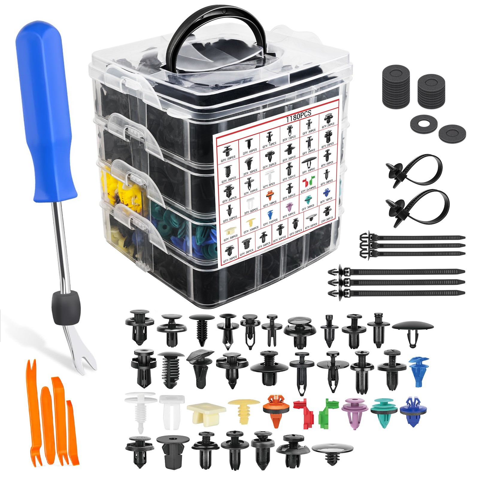 1295PCS Car Retainer Clips Auto Fasteners Push Trim Clips Pin Rivet Bumper Kit