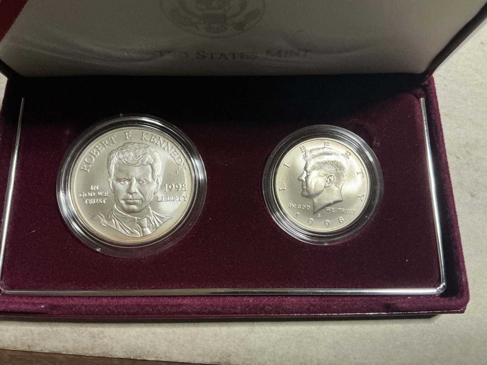 1998 US Kennedy Collectors Set Uncirculated Silver Dollar & Half Commemorative