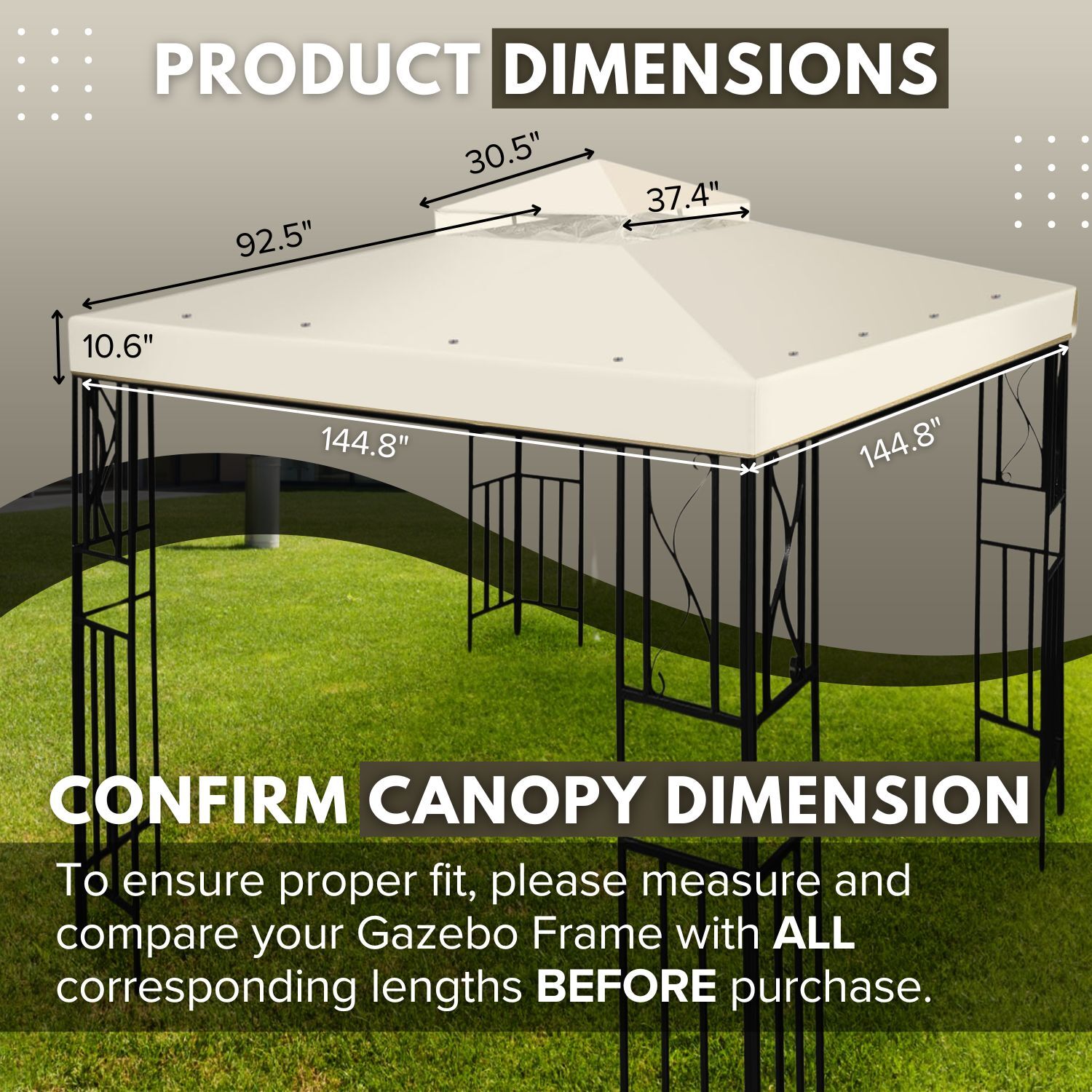 12 x 12 Feet Gazebo Canopy Top Replacement Cover 2Tier UV30 Garden Patio Ivory