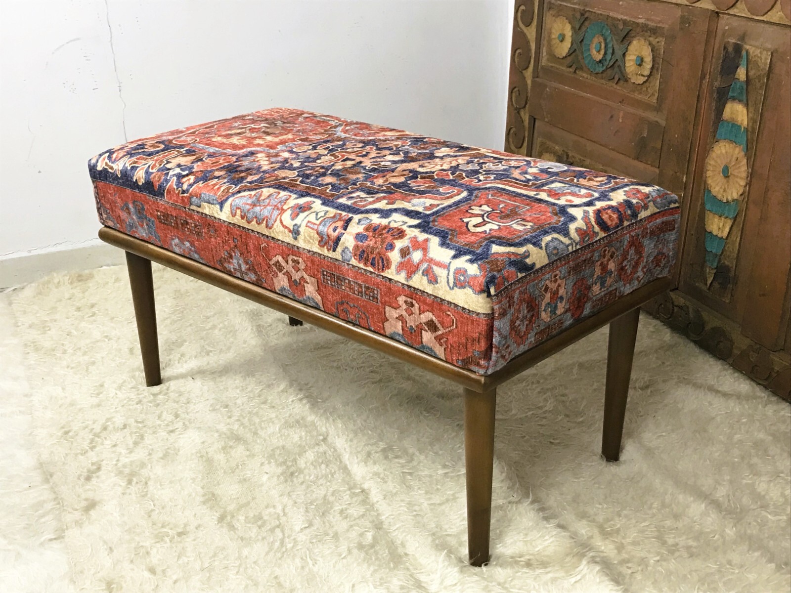 Handmade Kilim Upholstered Ottoman Footstool Piano Entryway Bedroom Bench