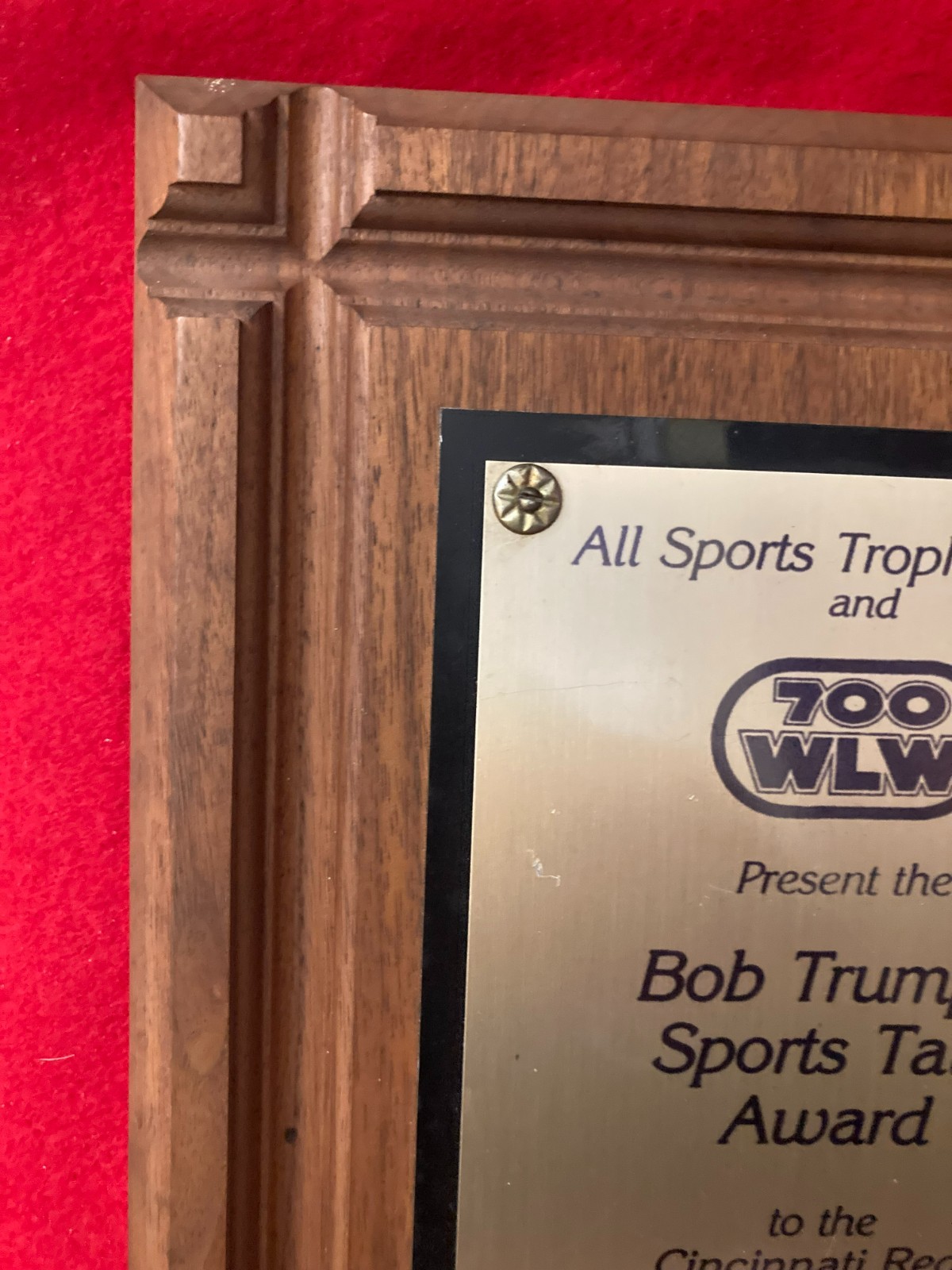 DAVE PARKER 700 WLW Bob Trumpy Player of the Week 1984 Personal Award Plaque HOF