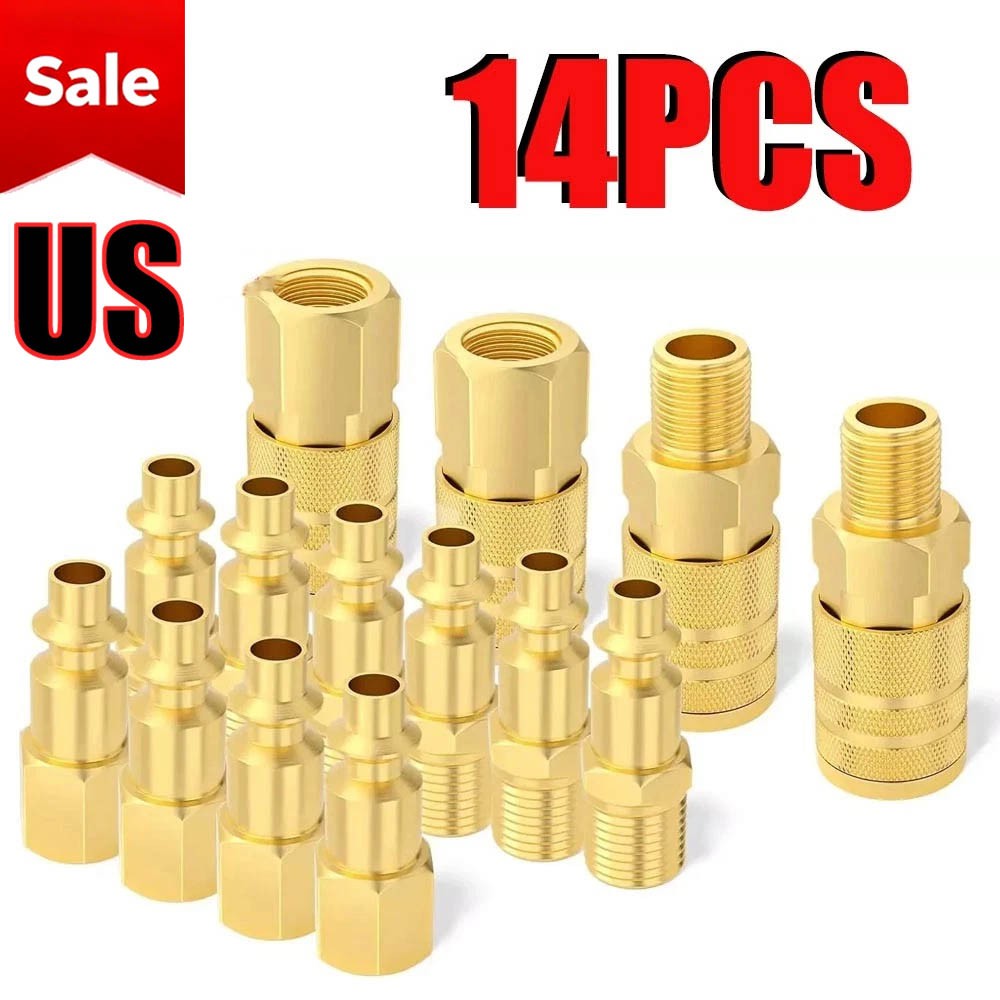 14pcs Air Hose Fittings, 1/4" NPT Quick Connect Air Coupler and Plug Kit I/M