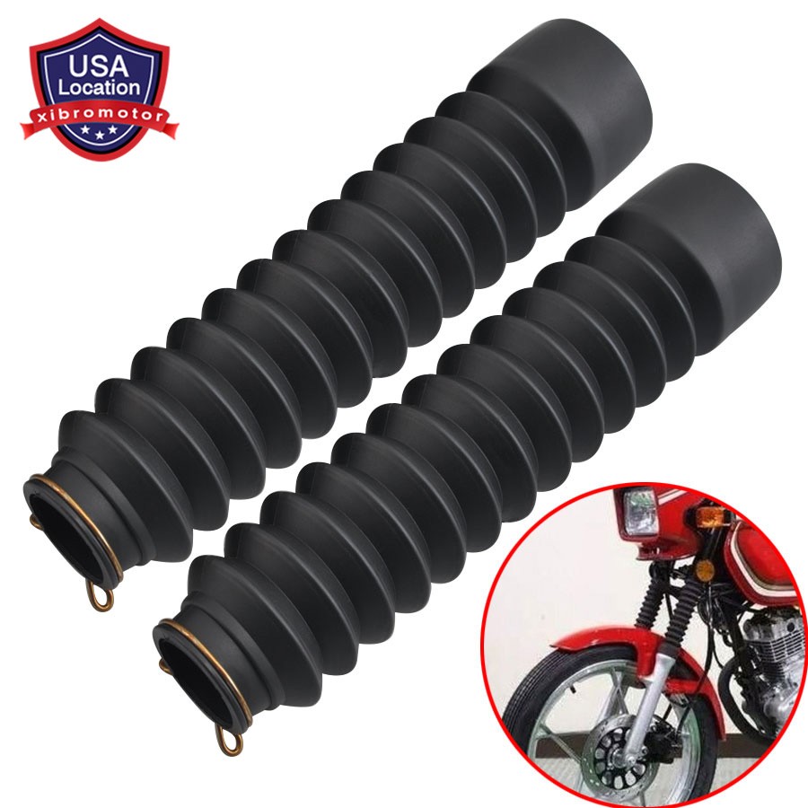 2x Universal Motorcycle Front Rubber Fork Boots Shock Absorber Dust Cover Black