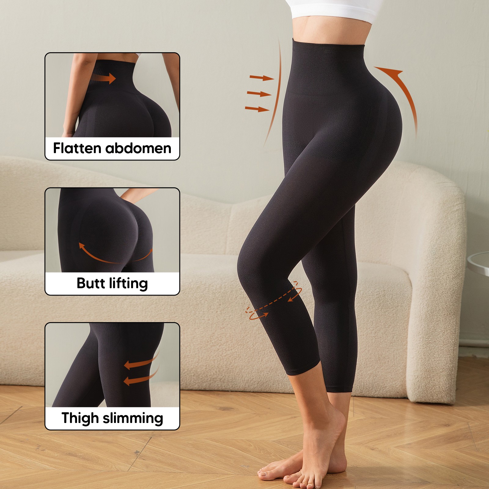 Slimming Anti Cellulite Compression Leggings Leg Shaper High Waist Black Capris