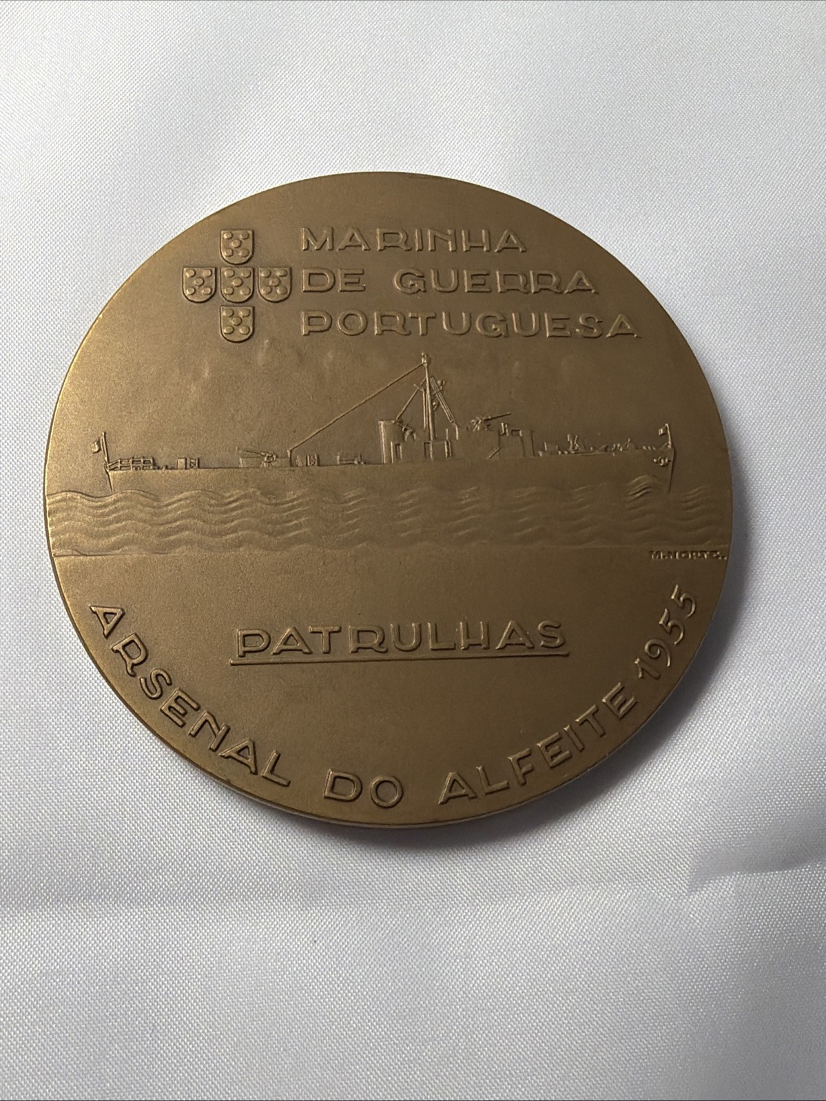 Portugal Naval Patrols Arsenal Do Alfeite 1955 Medal Battleship Sea Goddess 75mm