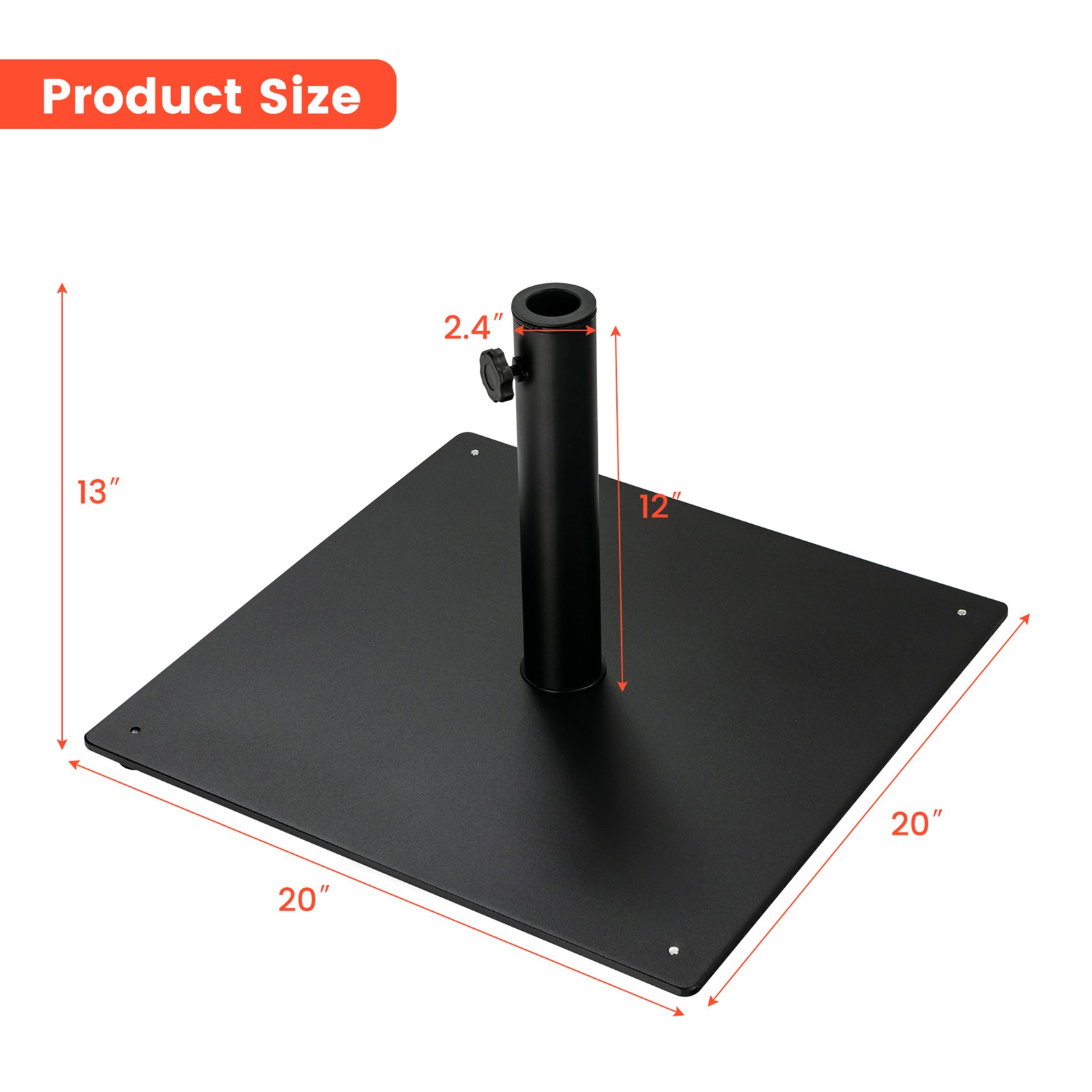 Square Weighted Patio Umbrella Base Stand 36 lbs Outdoor w/ 3 Adapters