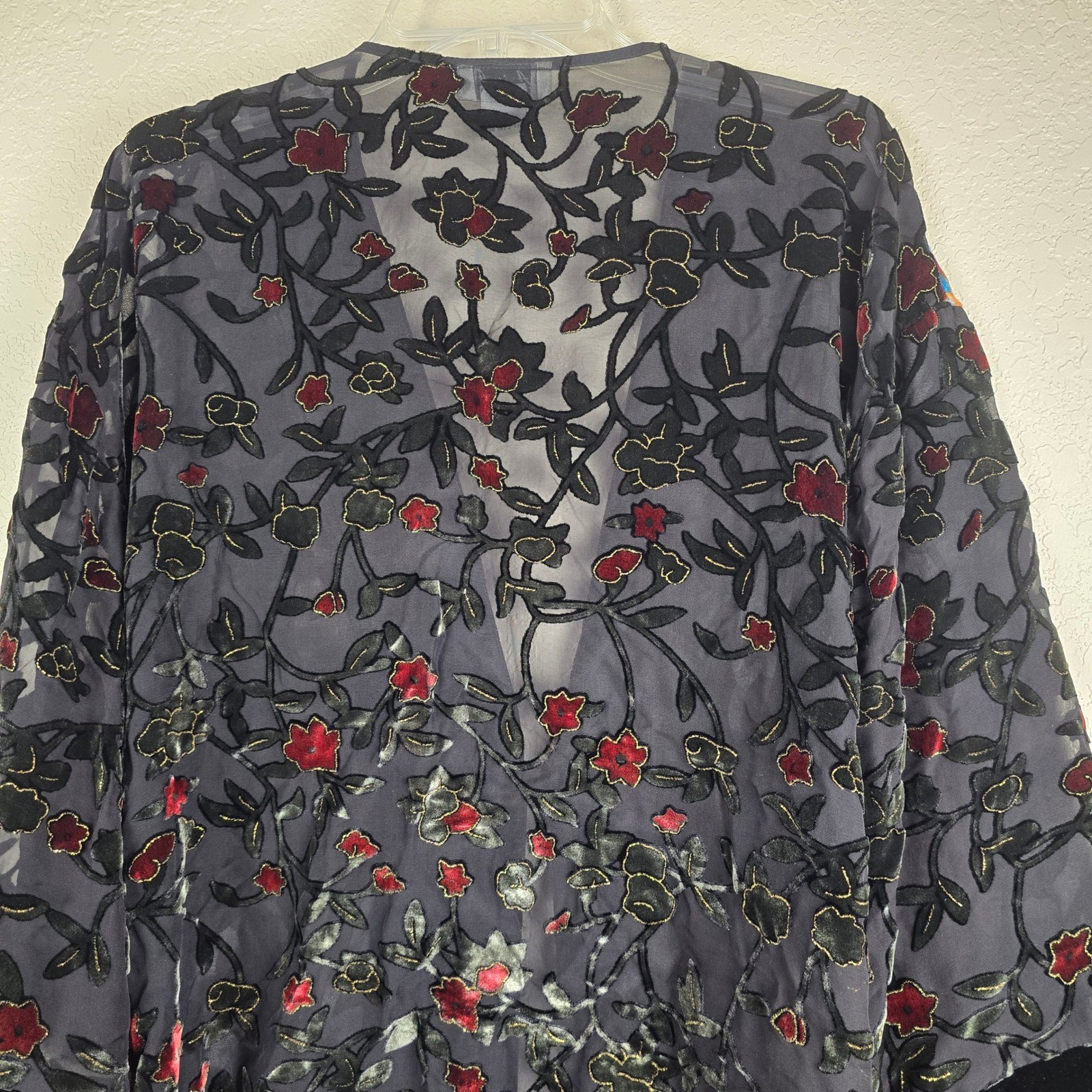 Aris A. Silk Blend Velvet Devore Kimono Cardigan Butterfly Floral 1XL Plus Size
