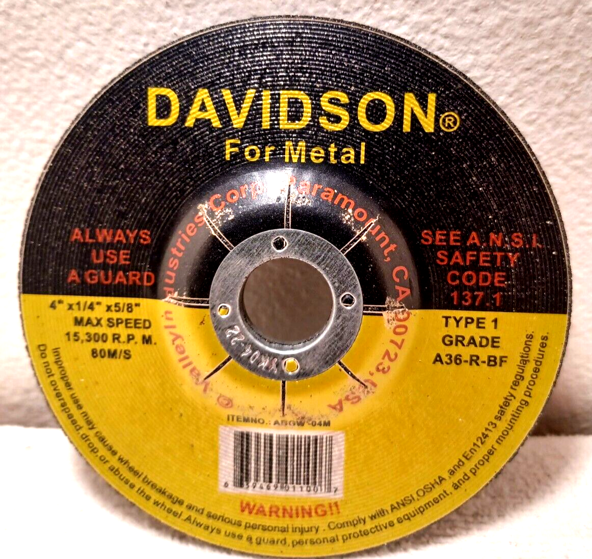 3 PC. 4" DIA. GRINDING WHEEL DISC 1/4" THICK, 5/8" ARBOR METAL USE