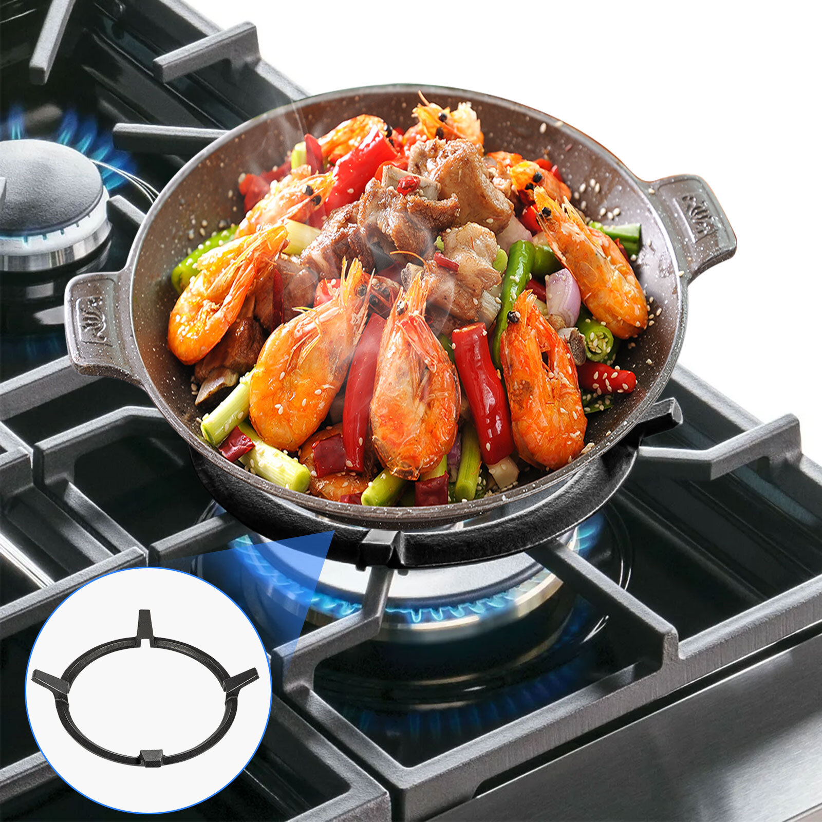 8.4'' Wok Ring Non-slip Black Cast Iron Stove Stand for Kitchen Wok Support Ring