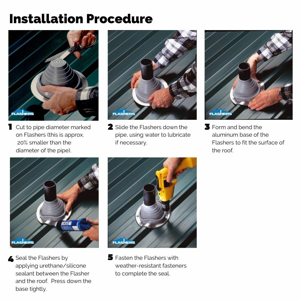 Flashers Silicone Round Metal Roof Pipe Flashing Boot (Size#1-9) Made in USA