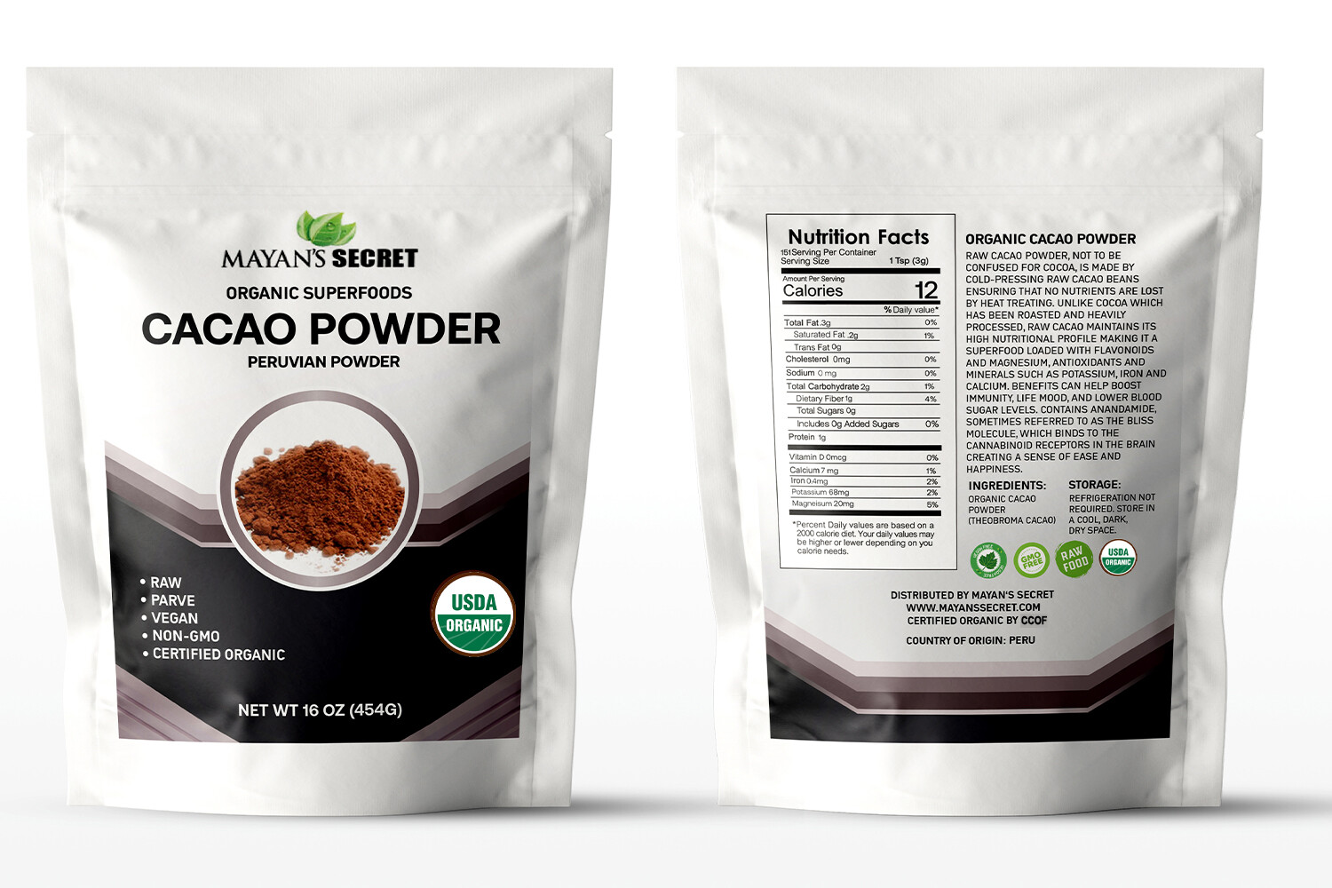 1 LB (16 OZ ) USDA Organic Raw Cacao Powder,100% Pure, ALL NATURAL,ALWAYS FRESH