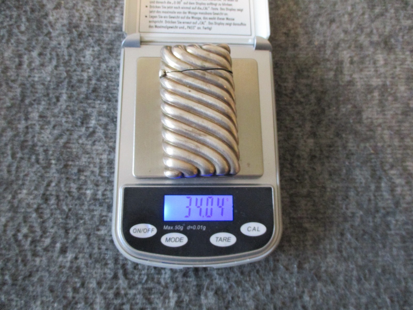 VINTAGE STERLING SILVER VESTA CASE MATCH SAFE SWIRL TEXTURED 1920s - 34.04g