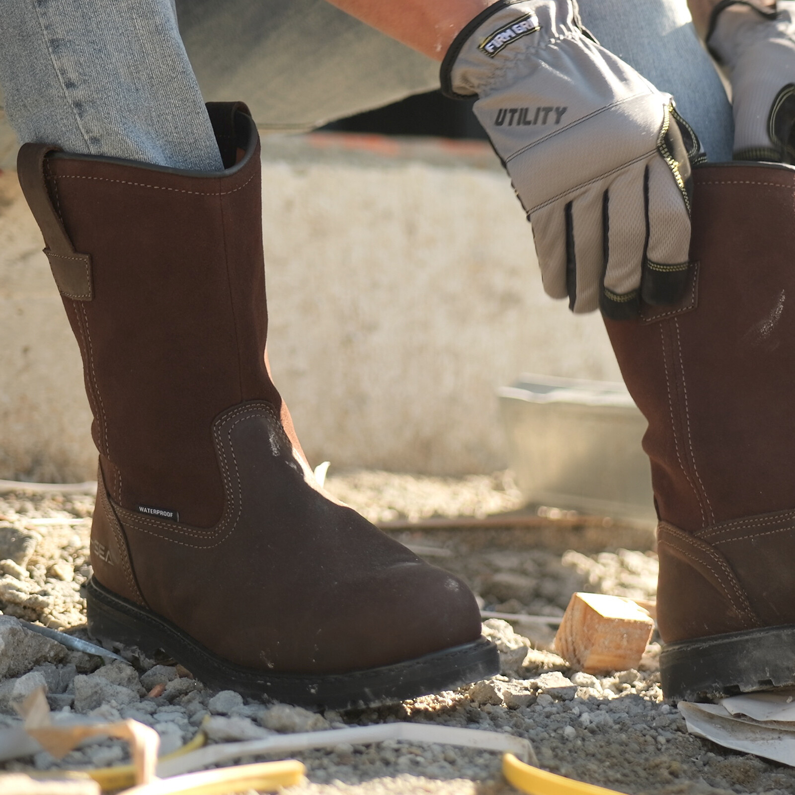 HISEA Men Steel Toe Safety Work Boots Pull On Waterproof Leather Wellington Boot