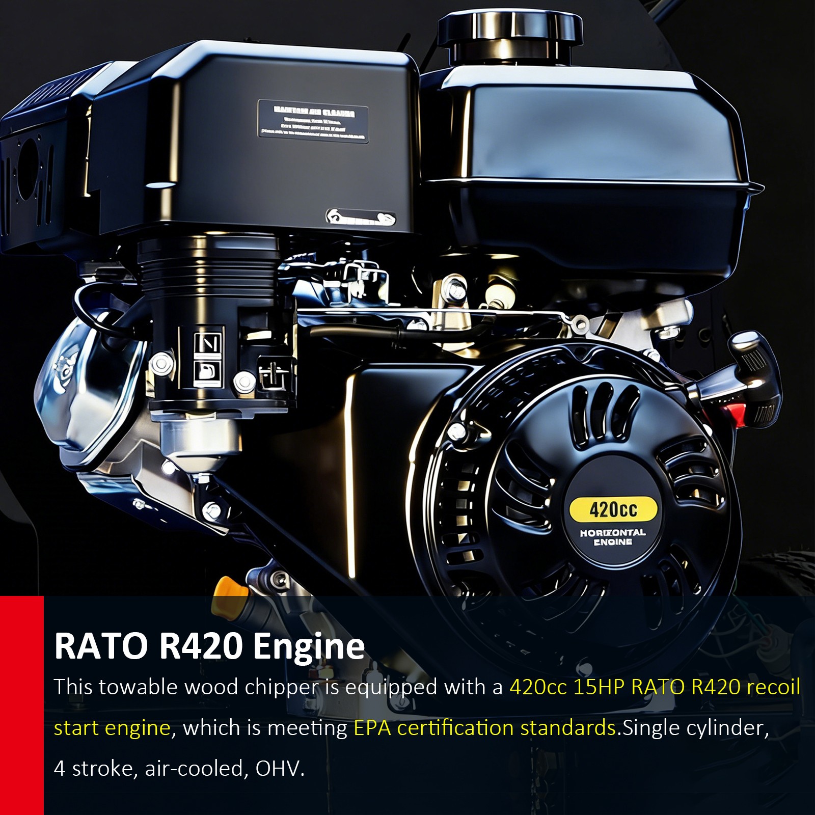 5" 15HP 420cc GAS Powered DISC Wood Chipper Shredder Mulcher EPA Towable 3-Wheel