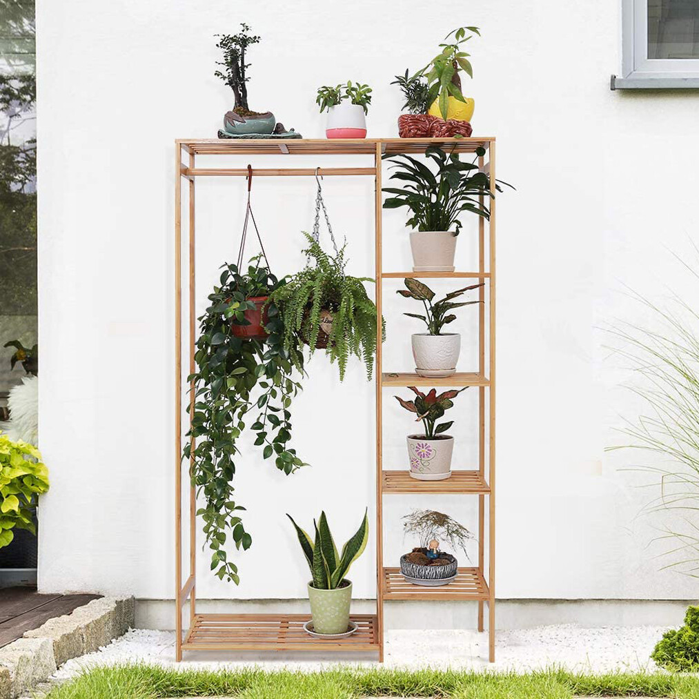 Freestanding Large Wood Clothing Garment Rack Shelf Clothes Hanging Rack Closet