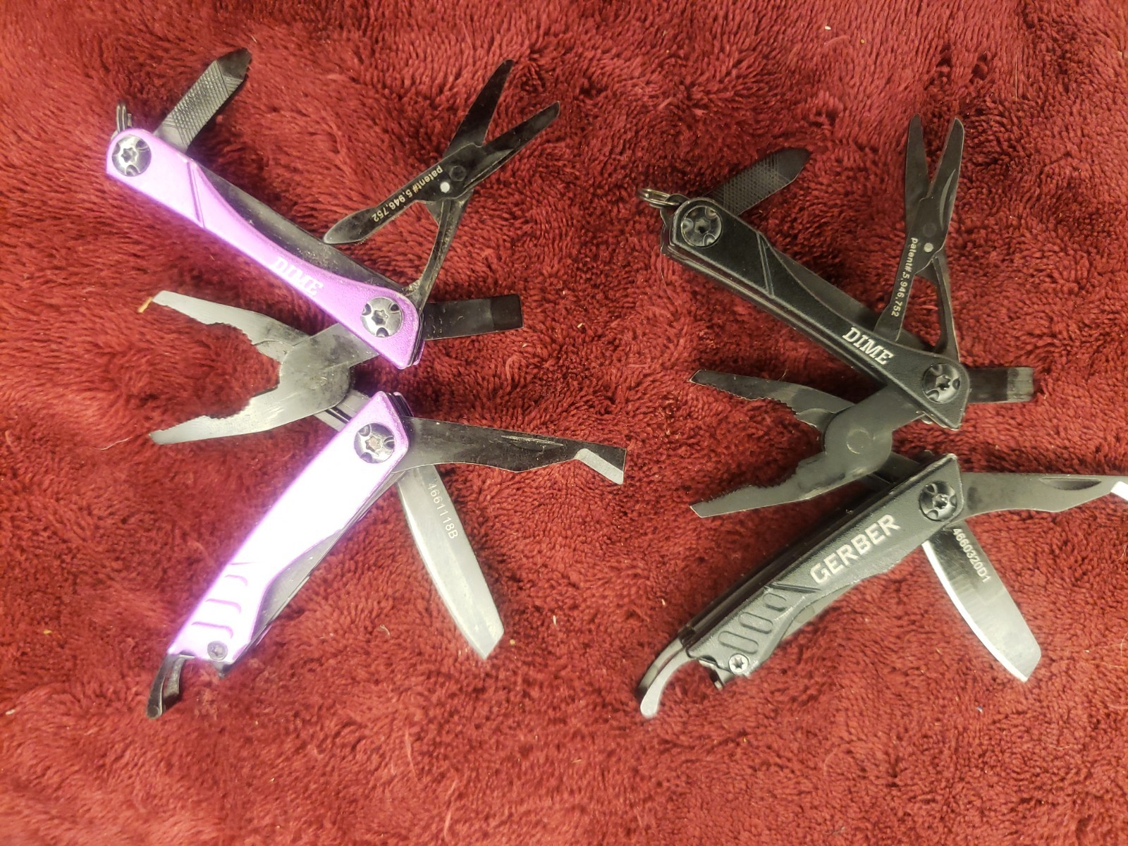 Lot of 2 Gerber Multi Tool Dime multiplier Black & Purple