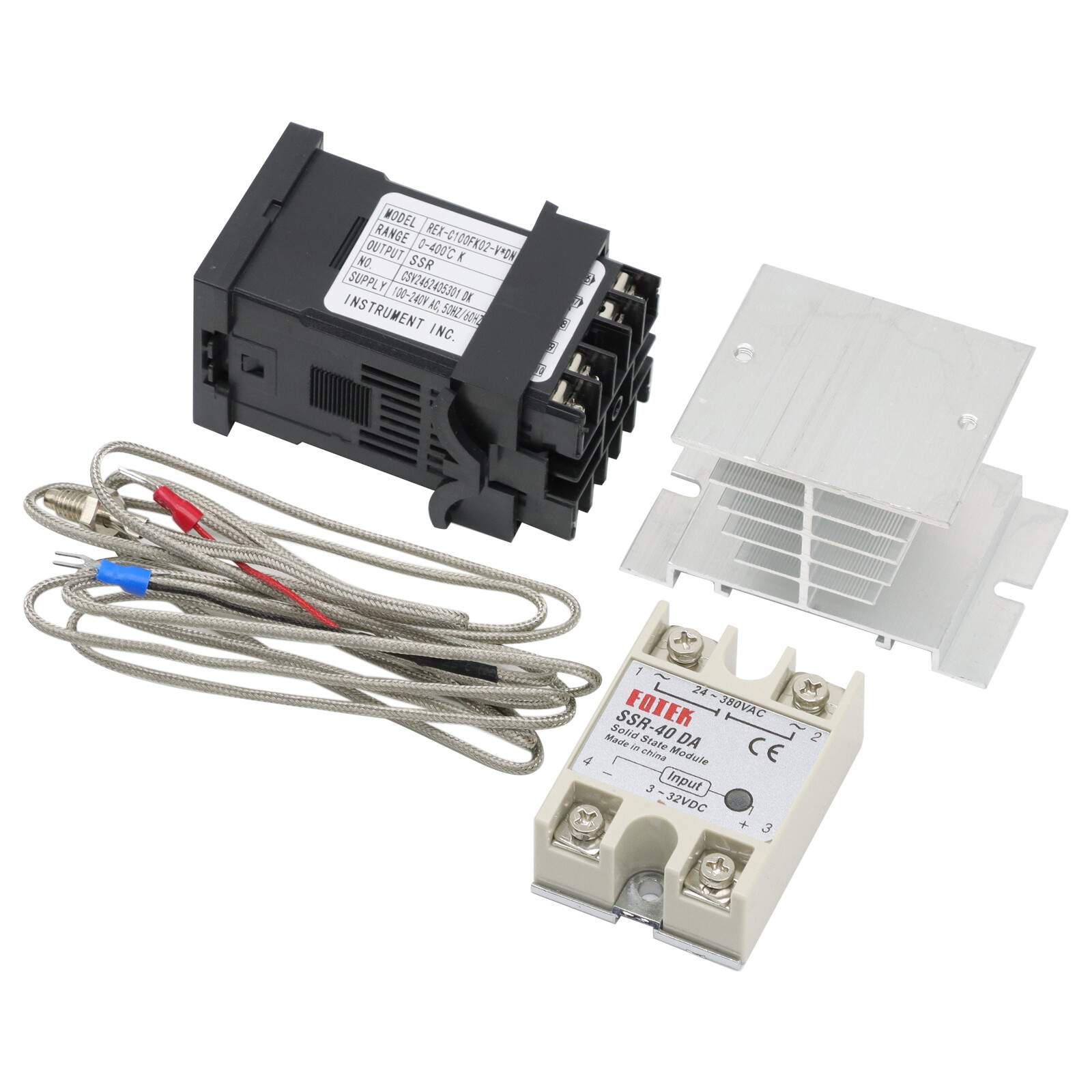 110-240VAC PID REX-C100 Temperature Controller SSR-40A Thermocouple Heat Sink US