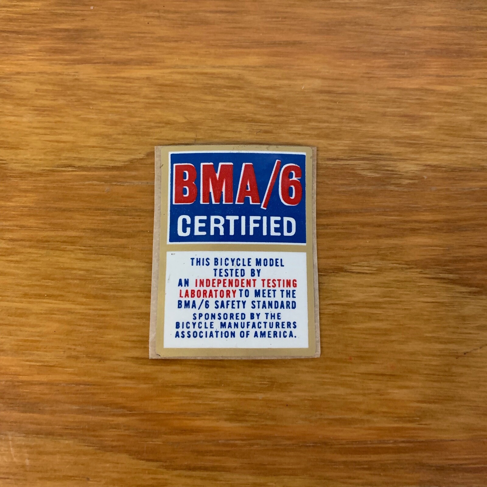 BMA/6 CERTIFIED BICYCLE DECAL VINTAGE NOS