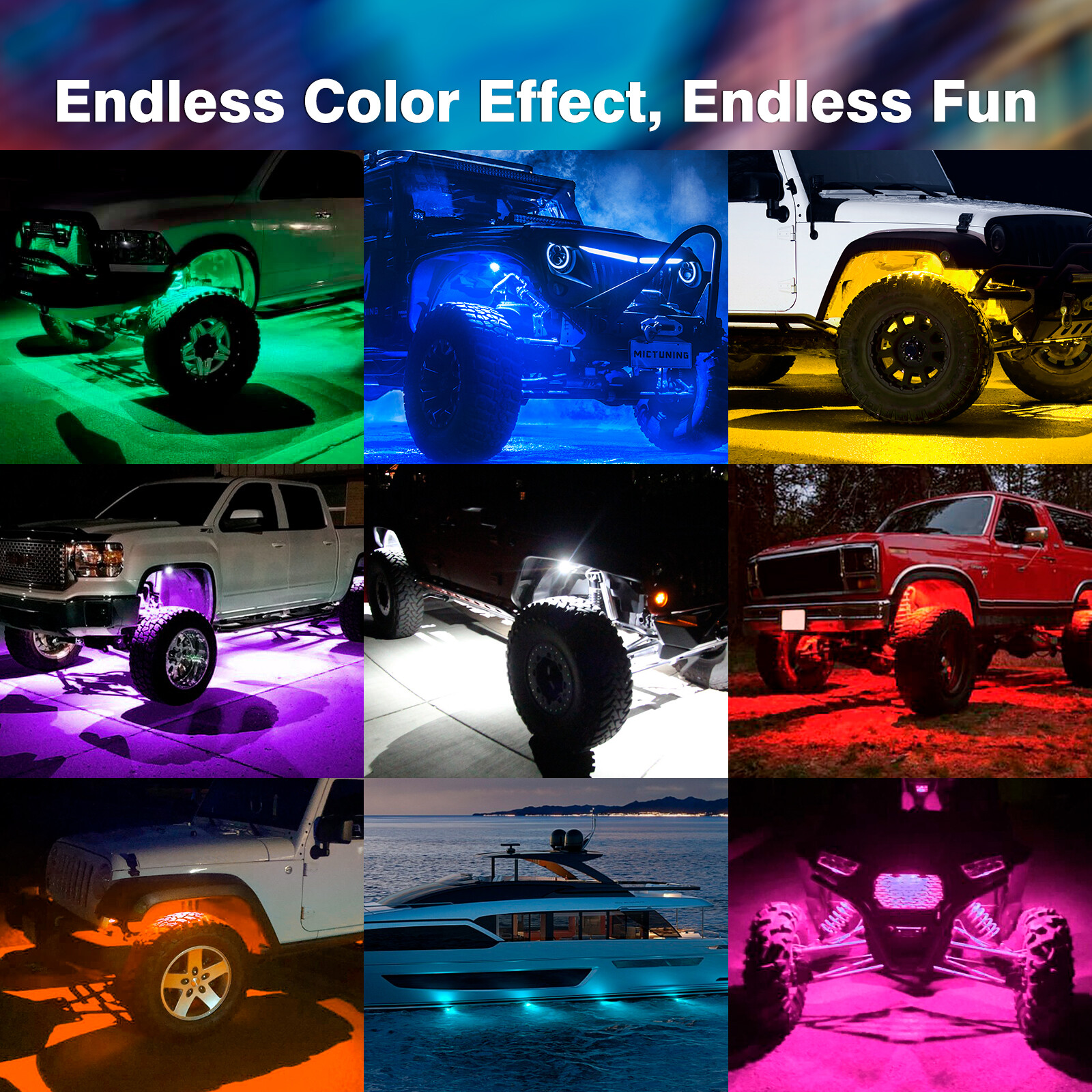 MICTUNING Q1 RGBW LED Rock Lights,12 Pods Underglow Neon Multicolor Lighting Kit