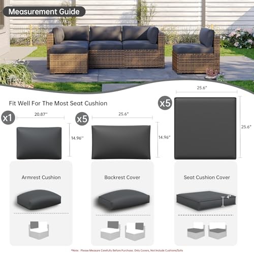 11pcs Patio Cushion Covers Replacement, Waterproof Outdoor 11 Pcs Grey