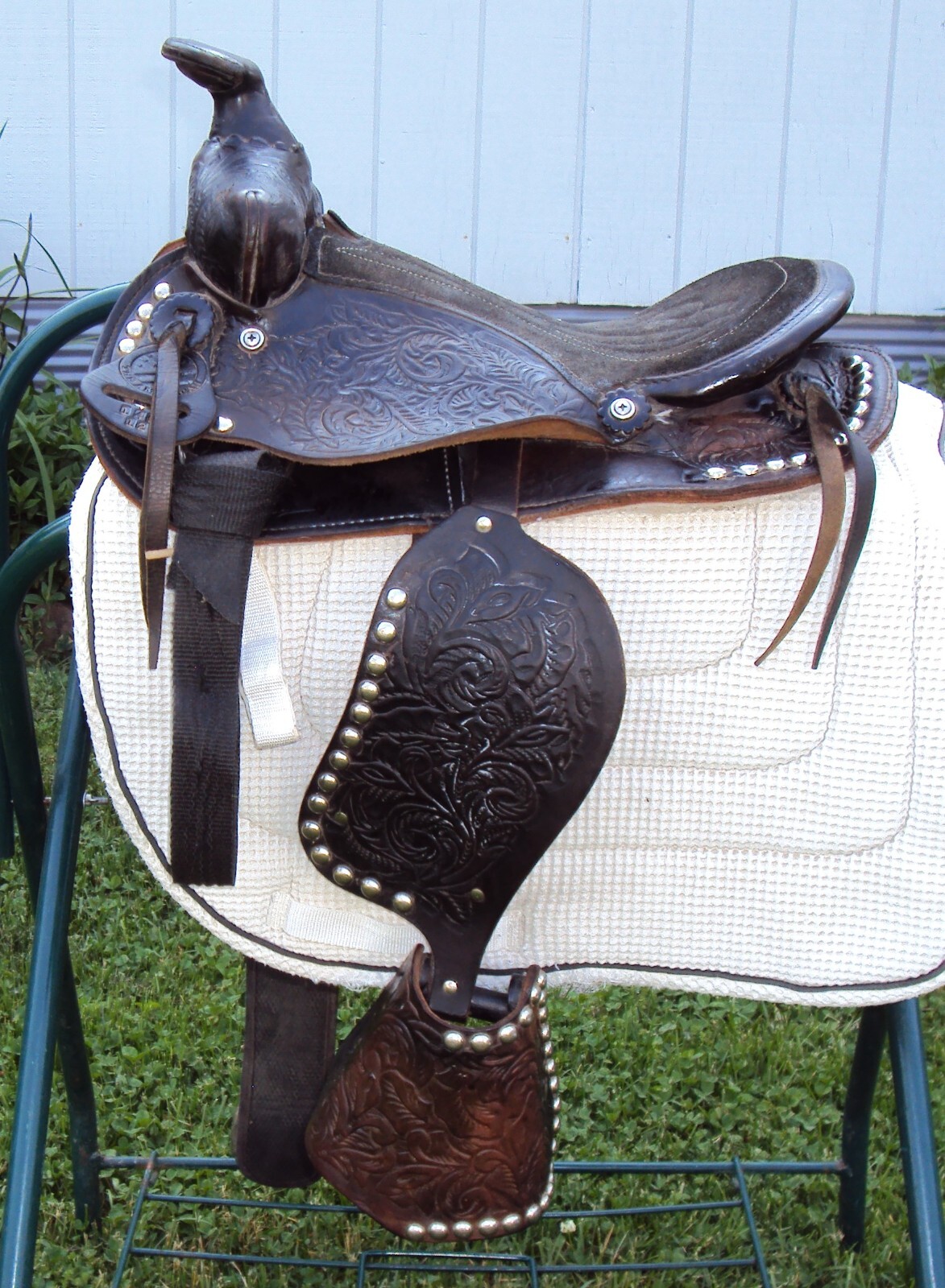 THE AMERICAN Childs Show Saddle- 12" - SILVER/Padded Seat -Tooled Design- GREAT!