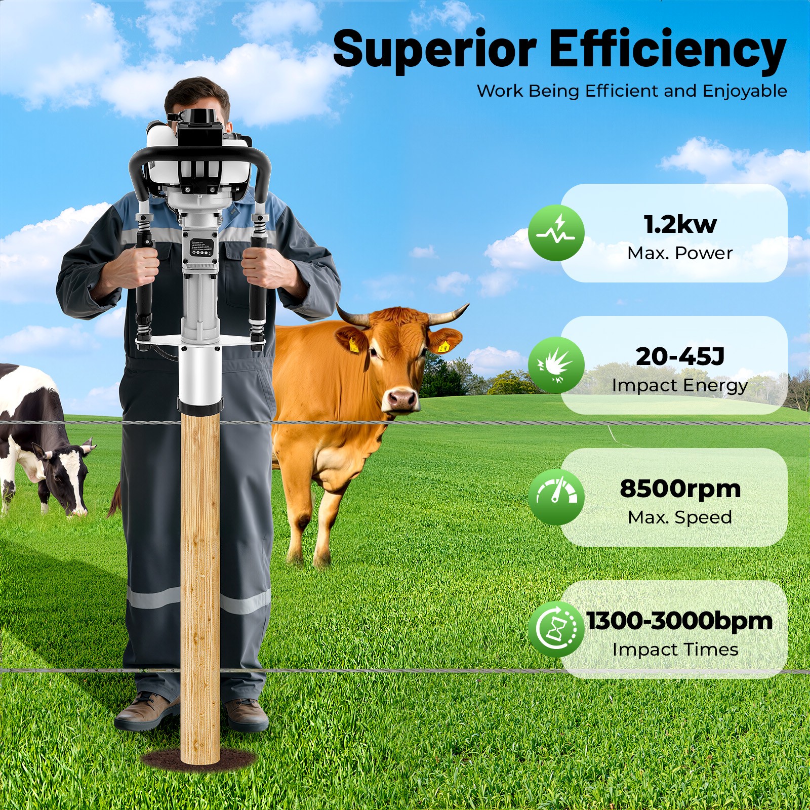 4 Stroke Gas Powered Driver Fence Farm Push Pile Gasoline Engine Kit 37.7CC