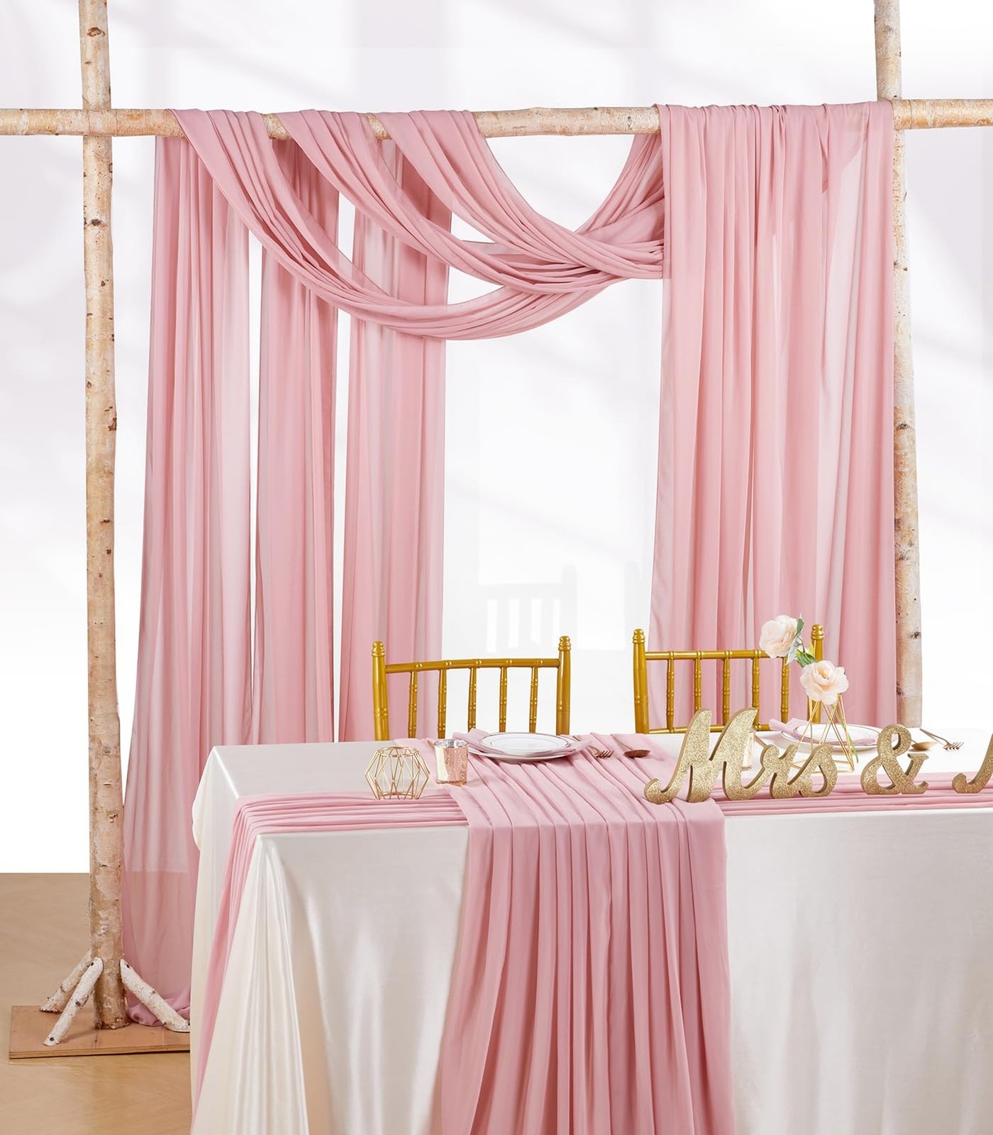 Dusty Rose Table Runner 27x120 Inches Rustic Chiffon Table Runner for Wedding...