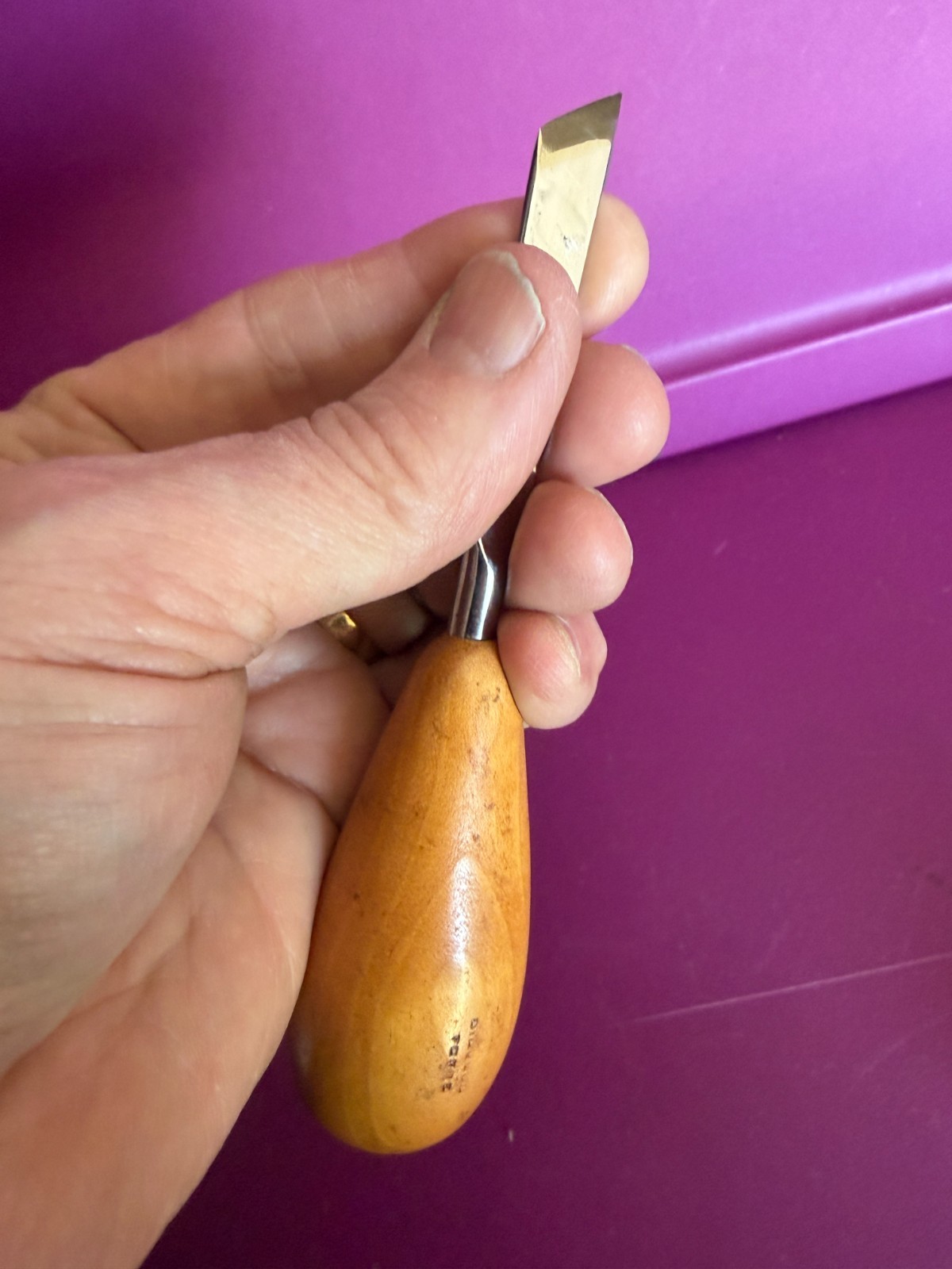 RARE Diobsud Forge 7/16" Wide Double Bevel Woodcarving Skew Chisel In VGC!