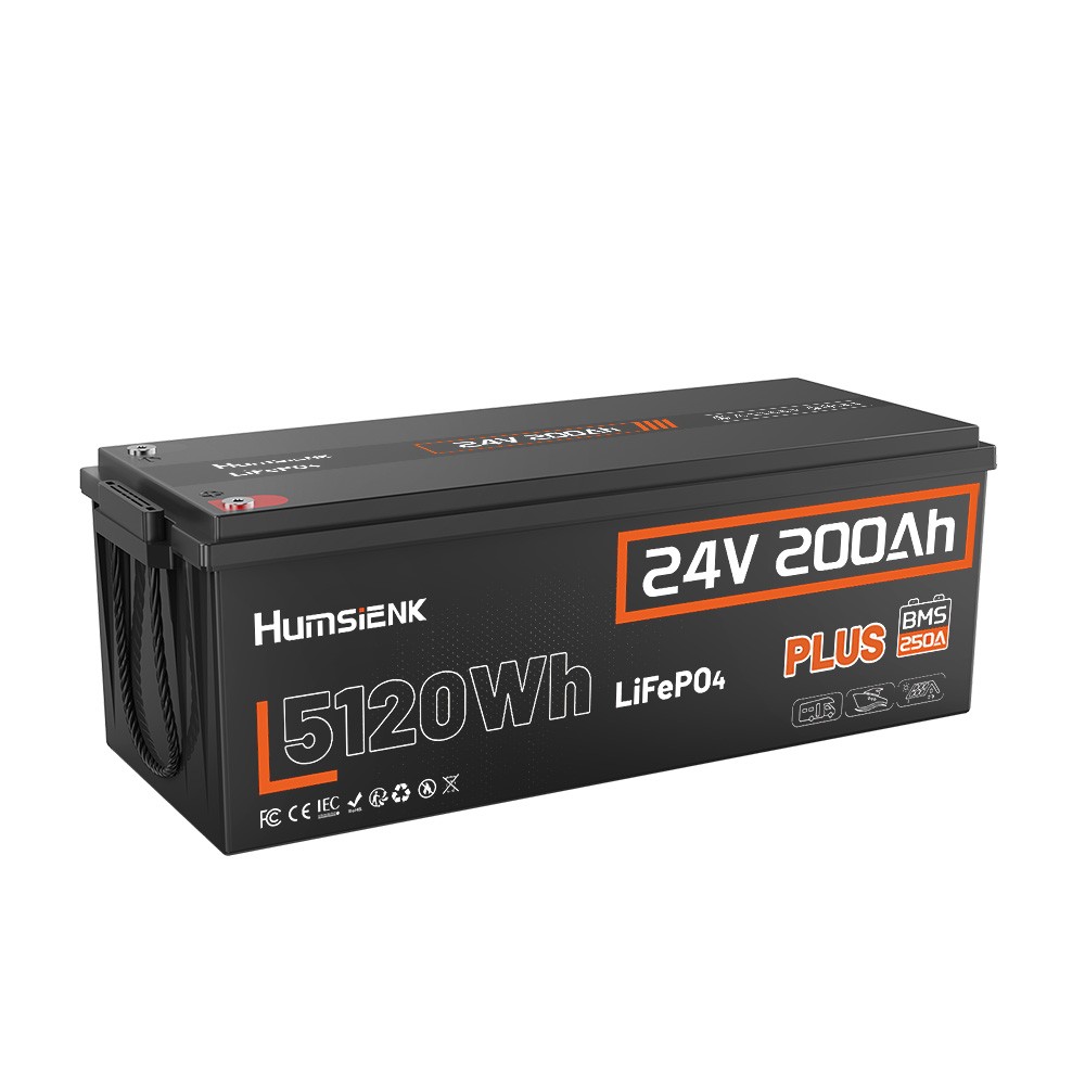 HumSienk 5120Wh 24V 200Ah LiFePO4 Battery 250A Deep Cycle BMS Solar Off-grid