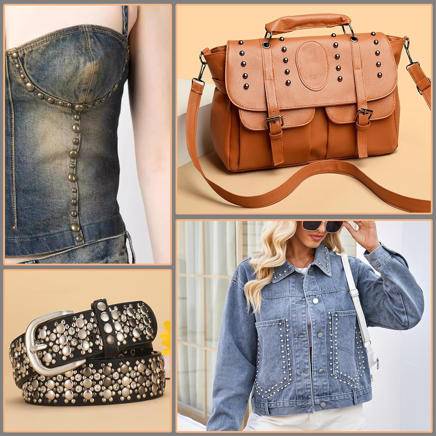 1220 Pcs Assorted Sizes Studs for Clothing Leather Rivets Round Dome Studs and S