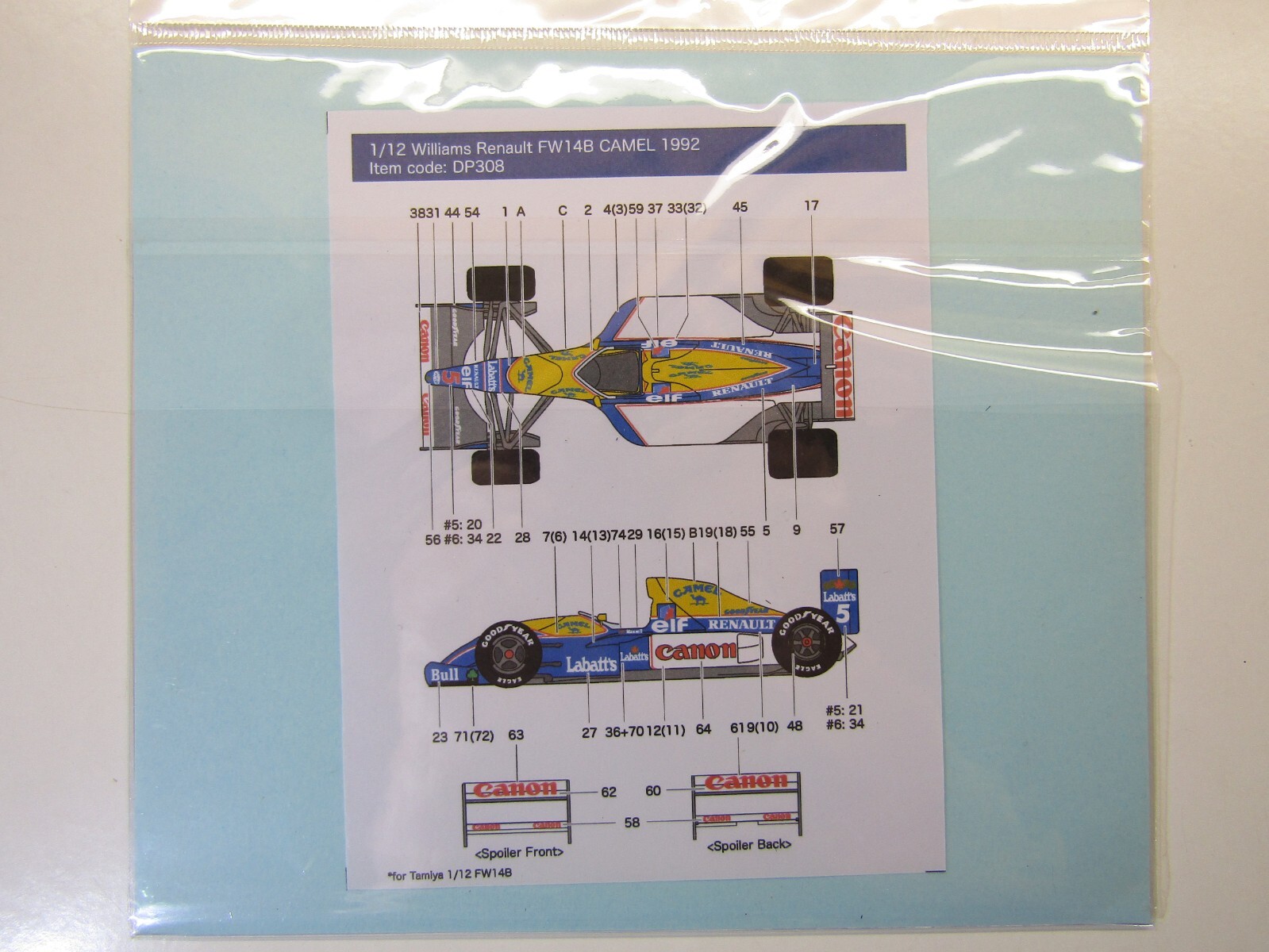 Decalpool 1/12 Scale Williams FW14B Full Sponsor Decalsheet DP308 for Tamiya kit