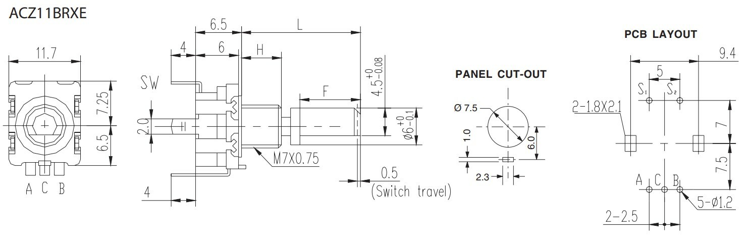 CUI Rotary Encoder with Momentary Switch - 12 Detents - 360 Degree - PCB Mount