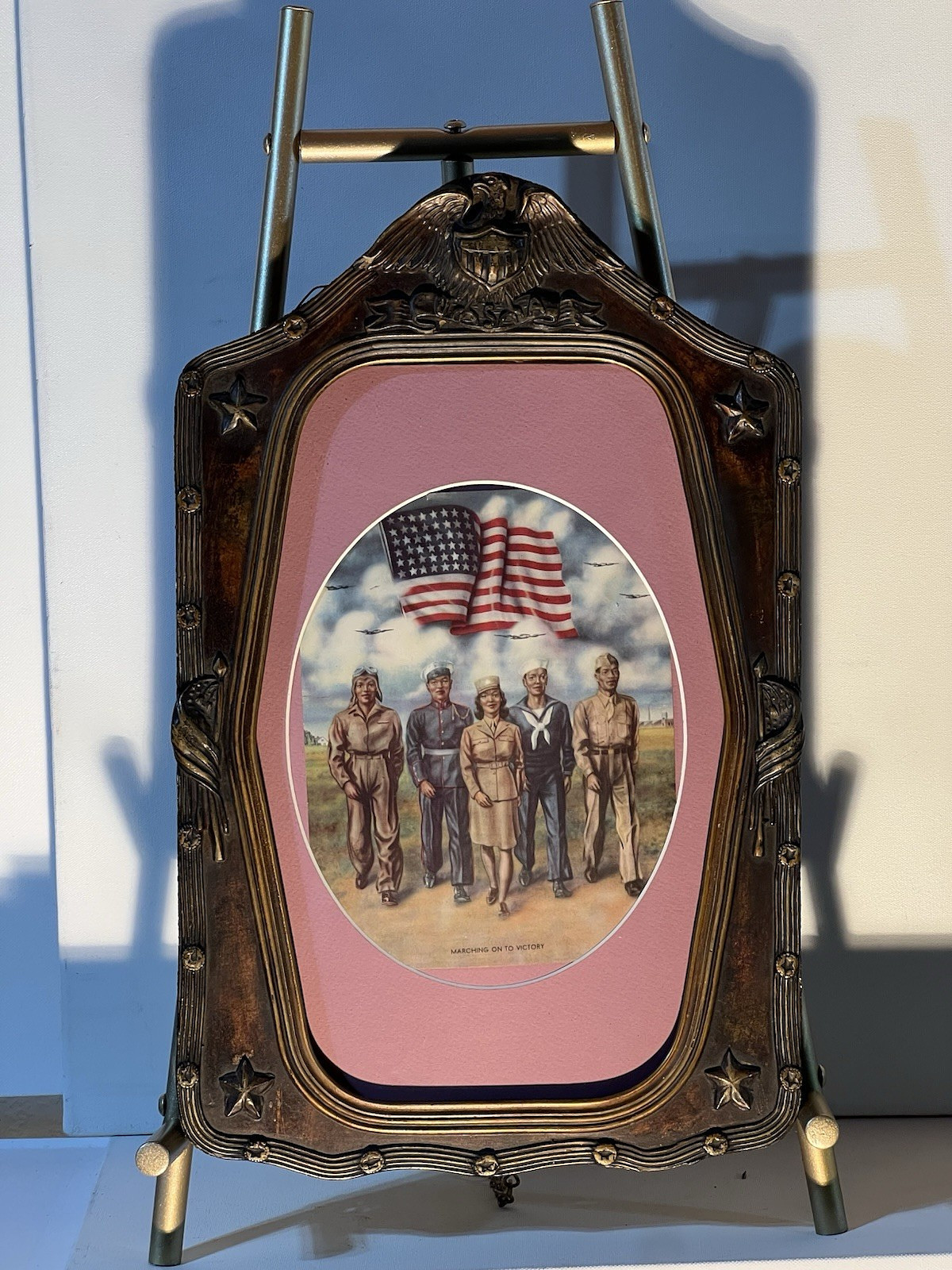 Vintage African-American Black  Military Marching To Victory  12x19 Unique Frame