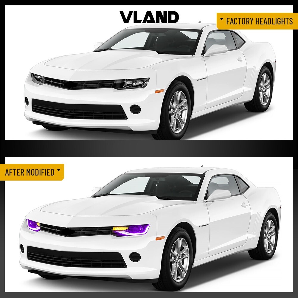 2*Projector Lens LED Headlights For 2014 2015 Chevrolet Camaro LS LT SS RGB DRL