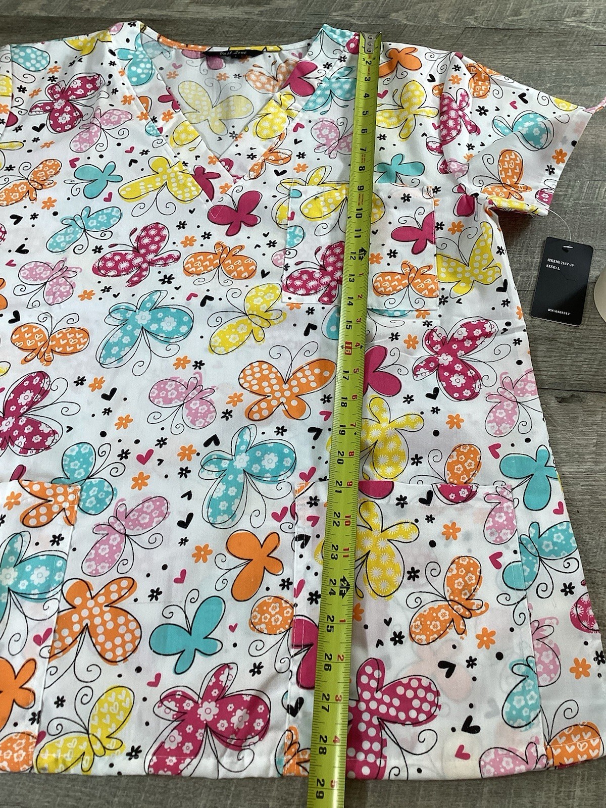 Just Love Womens Scrub Top L Butterfly Print V Neck Medical Nurse Shirt NWT
