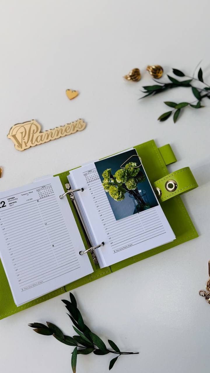 Light green Leather notebook cover A7 big binder mini wallet handmade gift