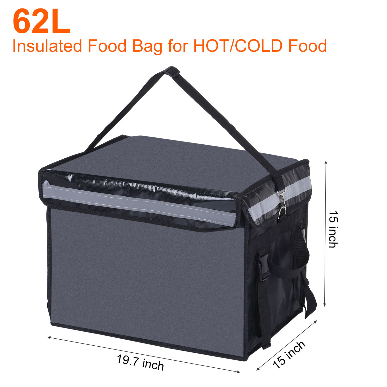 62L XXXL Insulated Food Grocery Bag with Divider Catering Thermal Bag Black