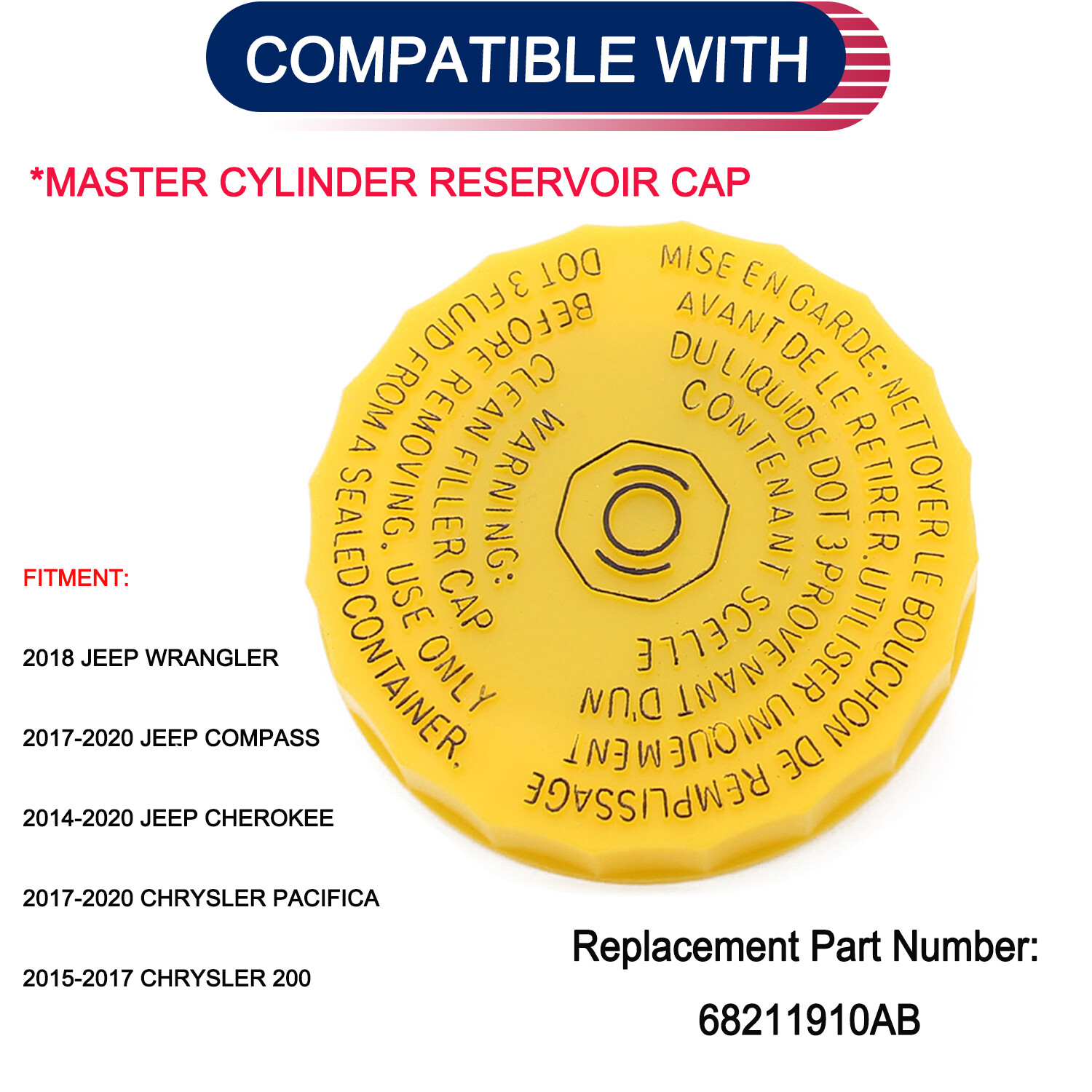 Brake Fluid Bottle Tank Reservoir Cap for 2015-2020 Chrysler 200 Pacifica